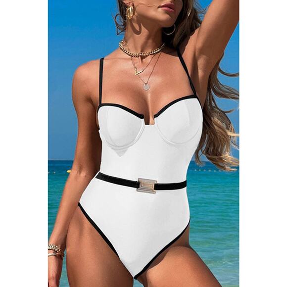 Soli Echo One Piece Swimsuit Women XL Black Belted High Cut Sleek Beachwear NWT - Picture 7 of 8